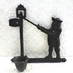 Vintage Cast Iron Wall Mounted Lamplighter Figure Candleholder Home Decor